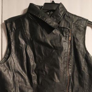SUMMER CLEARANCE  --  BLING BLACK LEATHER ZIPPER VEST WITH ADJUSTABLE  BELT